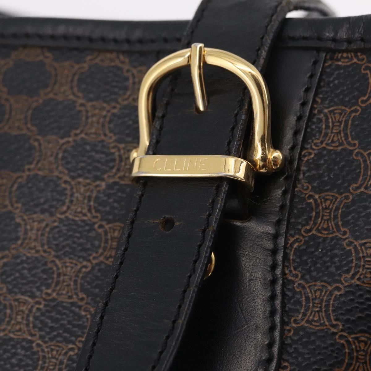 CELINE Macadam Canvas Tote Bag PVC Leather Black Gold Auth 206040V