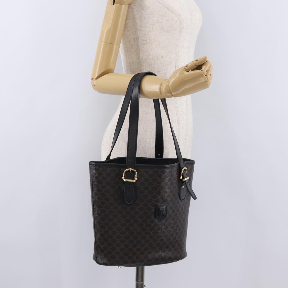CELINE Macadam Canvas Tote Bag PVC Leather Black Gold Auth 206040V