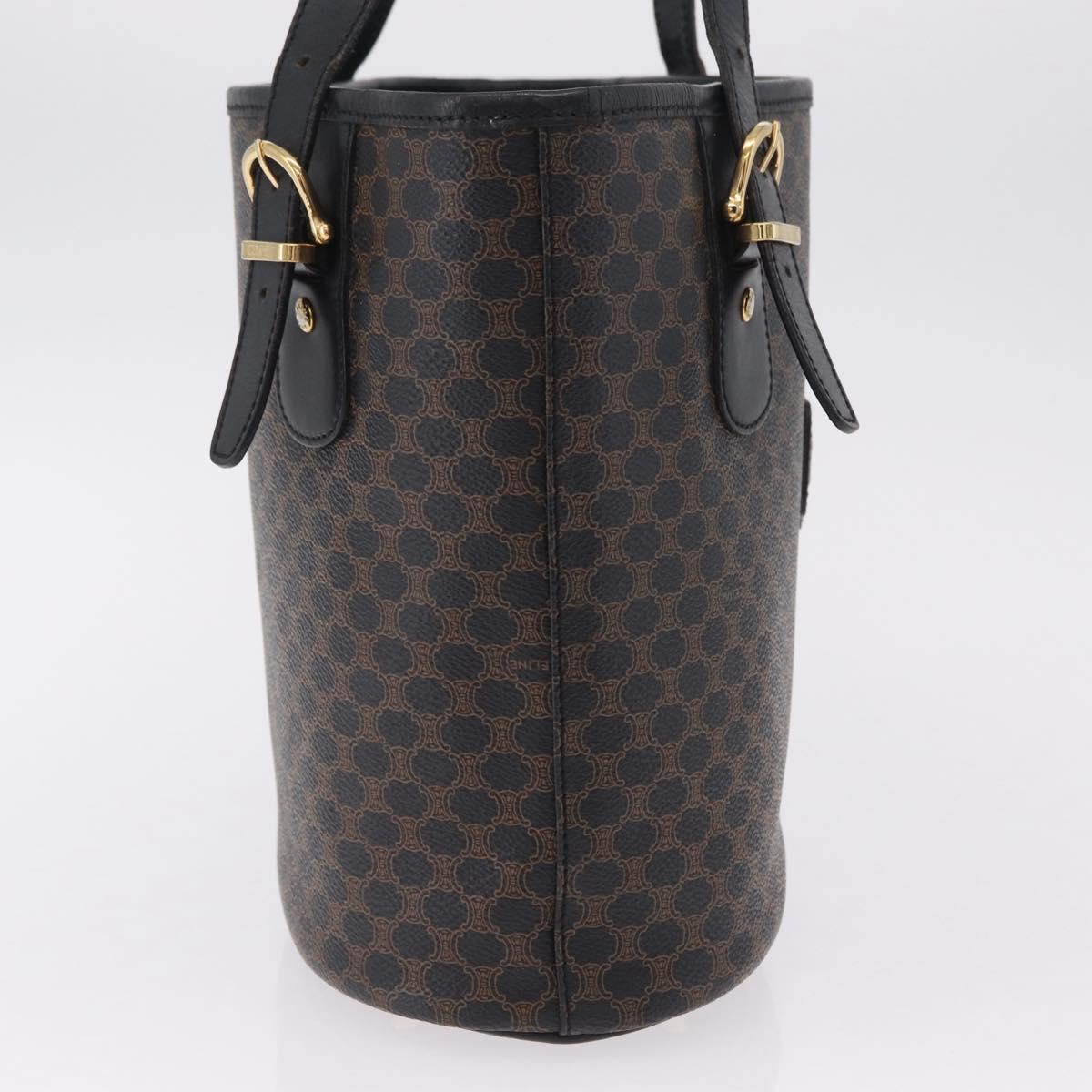 CELINE Macadam Canvas Tote Bag PVC Leather Black Gold Auth 206040V