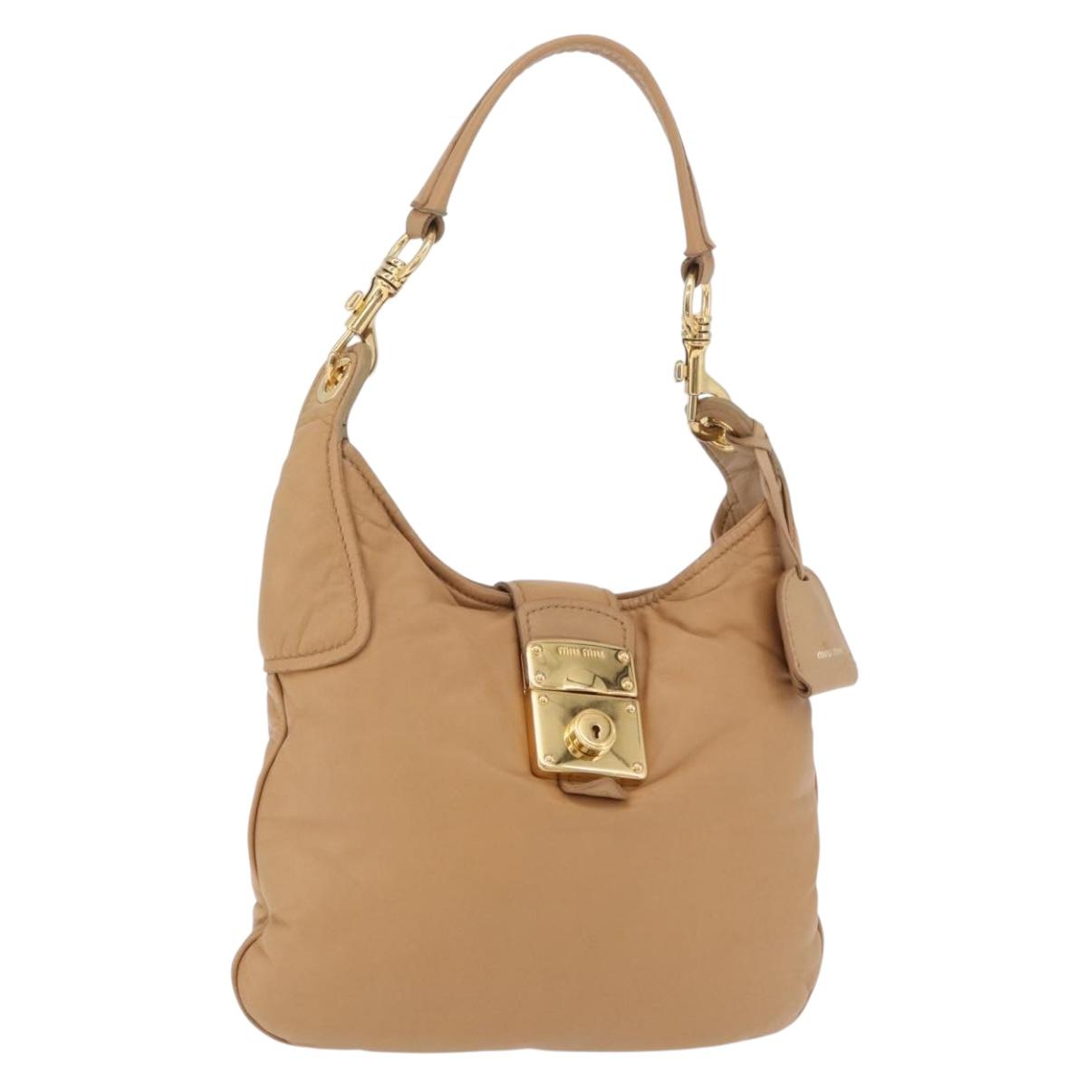 Miu Miu Shoulder Bag Leather Beige Gold Auth 206041V