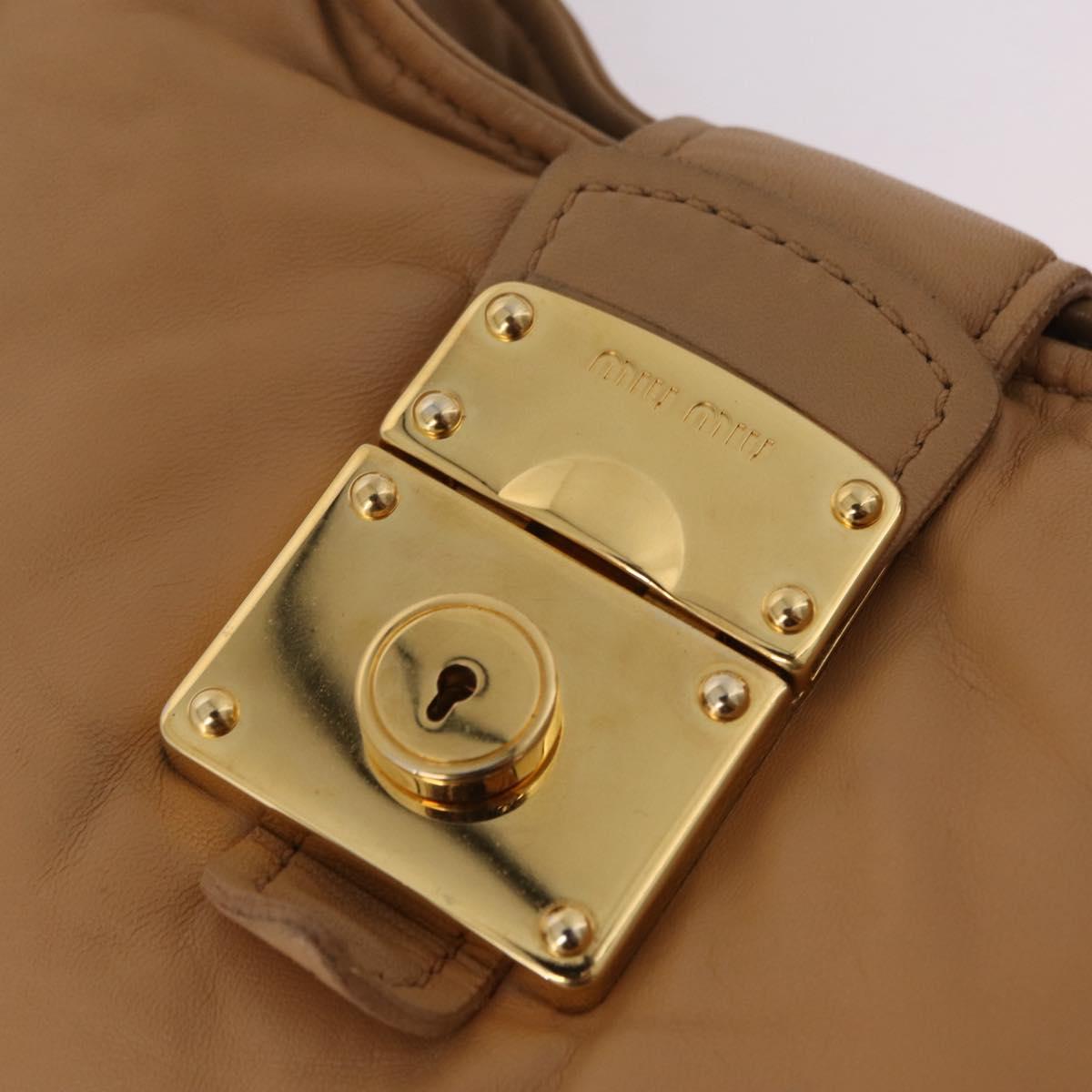 Miu Miu Shoulder Bag Leather Beige Gold Auth 206041V