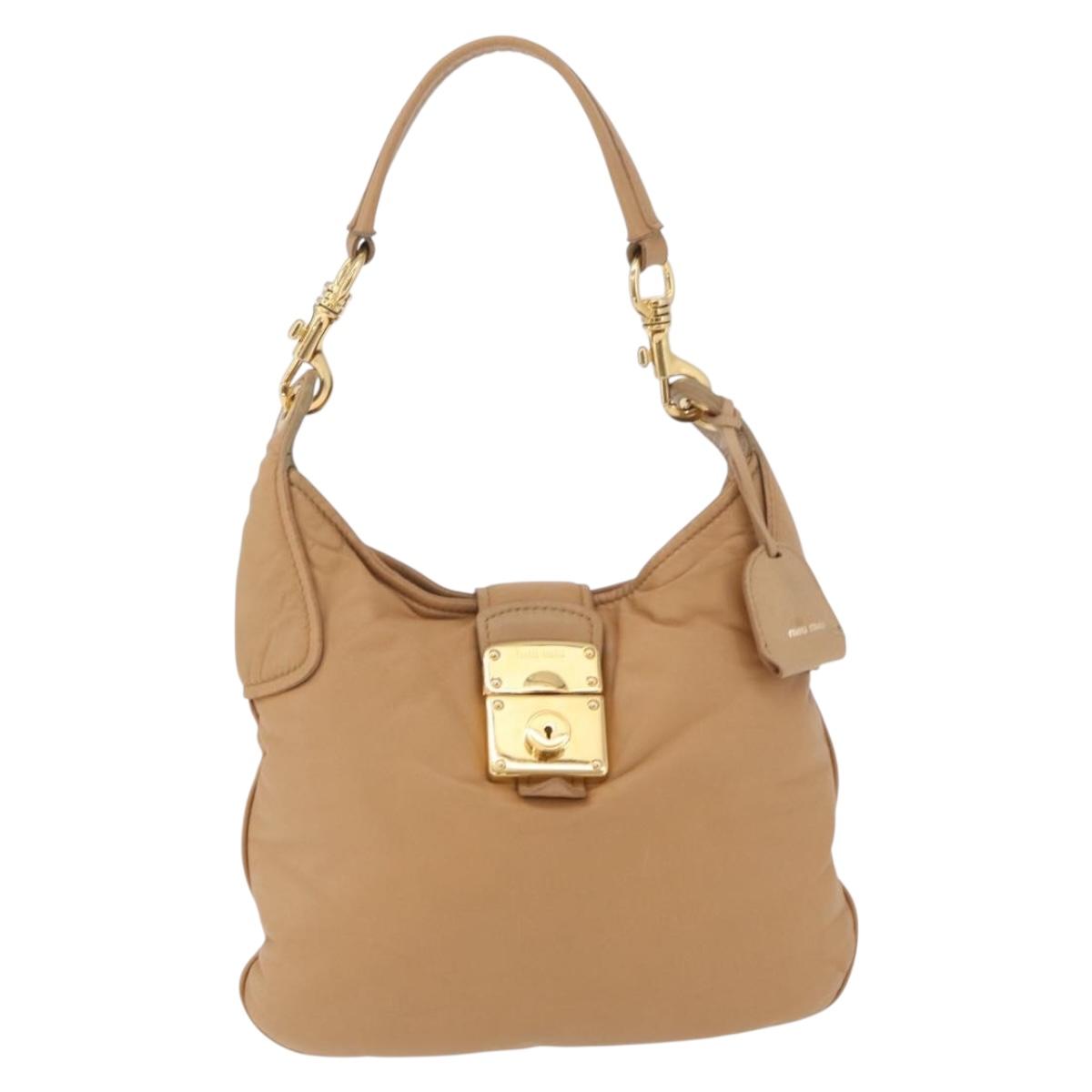 Miu Miu Shoulder Bag Leather Beige Gold Auth 206041V