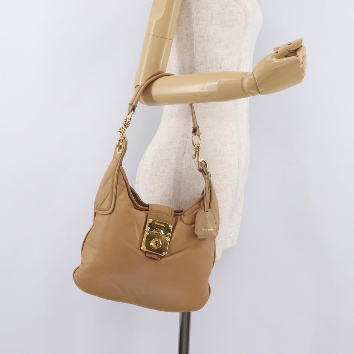 Miu Miu Shoulder Bag Leather Beige Gold Auth 206041V