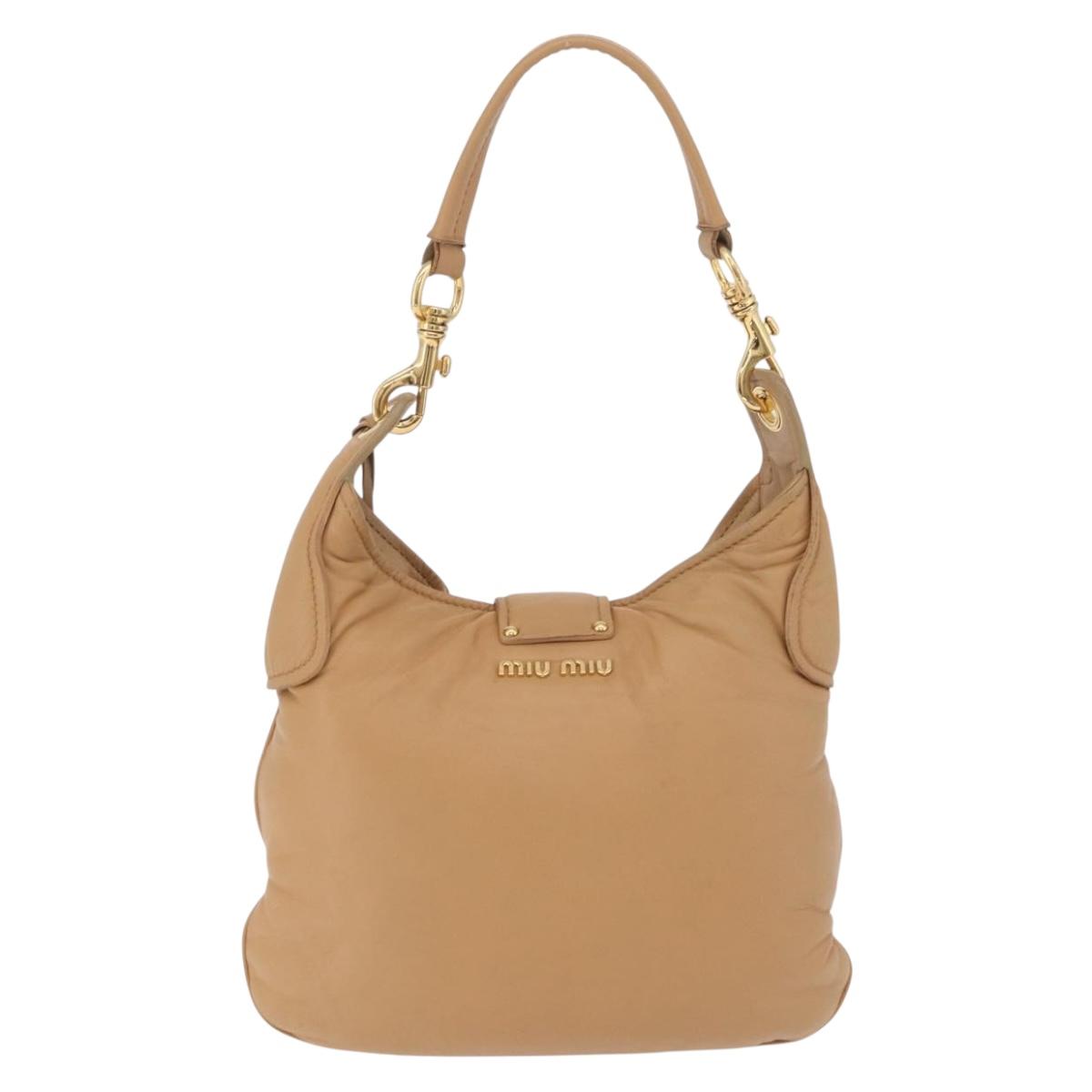 Miu Miu Shoulder Bag Leather Beige Gold Auth 206041V