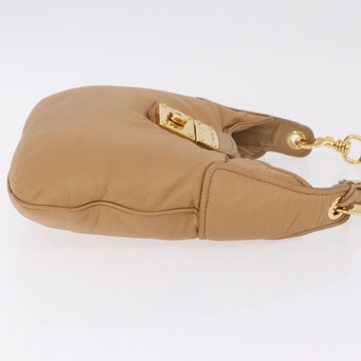 Miu Miu Shoulder Bag Leather Beige Gold Auth 206041V