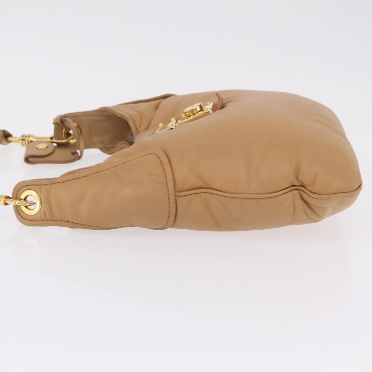 Miu Miu Shoulder Bag Leather Beige Gold Auth 206041V