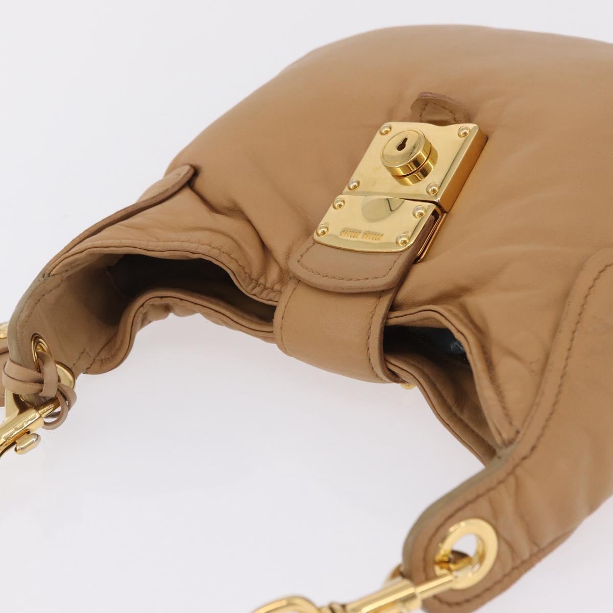 Miu Miu Shoulder Bag Leather Beige Gold Auth 206041V