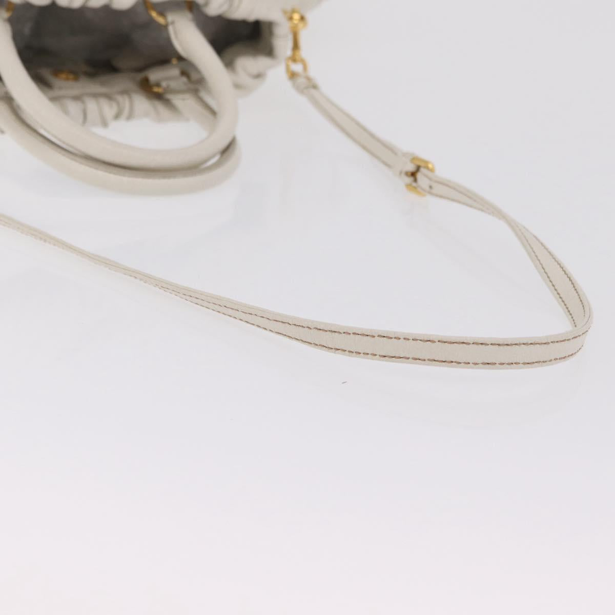 PRADA Hand Bag Leather 2way White Gold Auth 206042V
