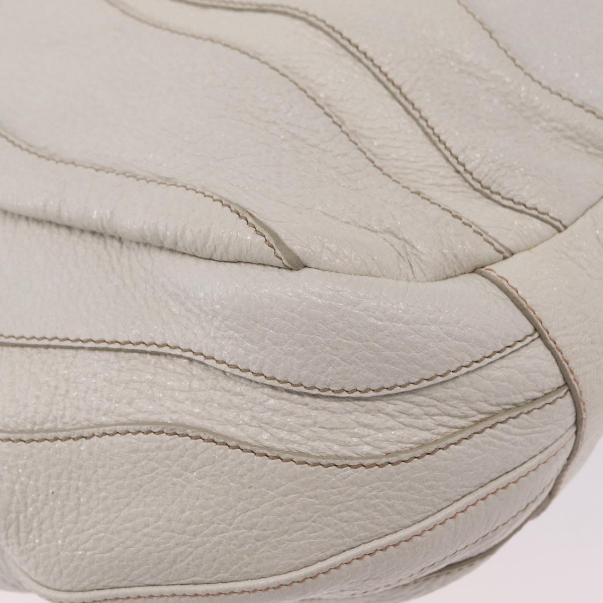 PRADA Hand Bag Leather 2way White Gold Auth 206042V