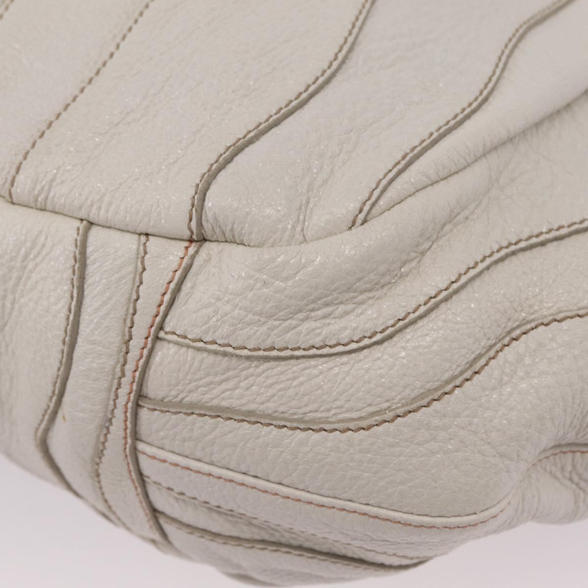 PRADA Hand Bag Leather 2way White Gold Auth 206042V