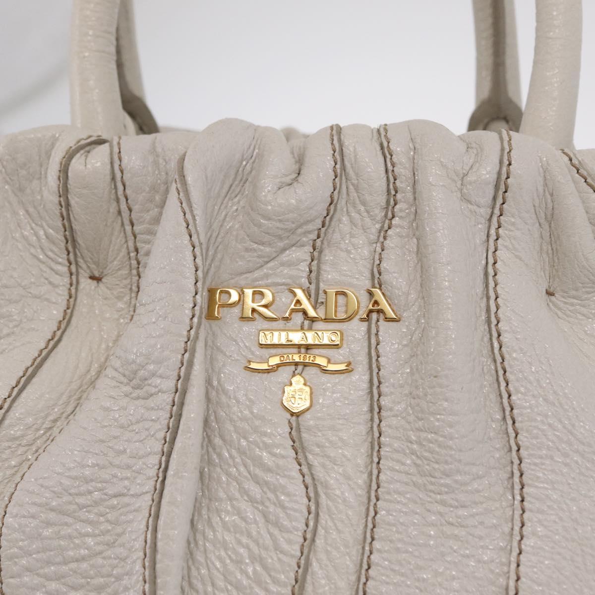PRADA Hand Bag Leather 2way White Gold Auth 206042V