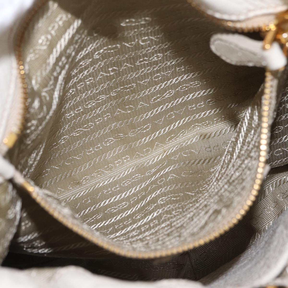 PRADA Hand Bag Leather 2way White Gold Auth 206042V