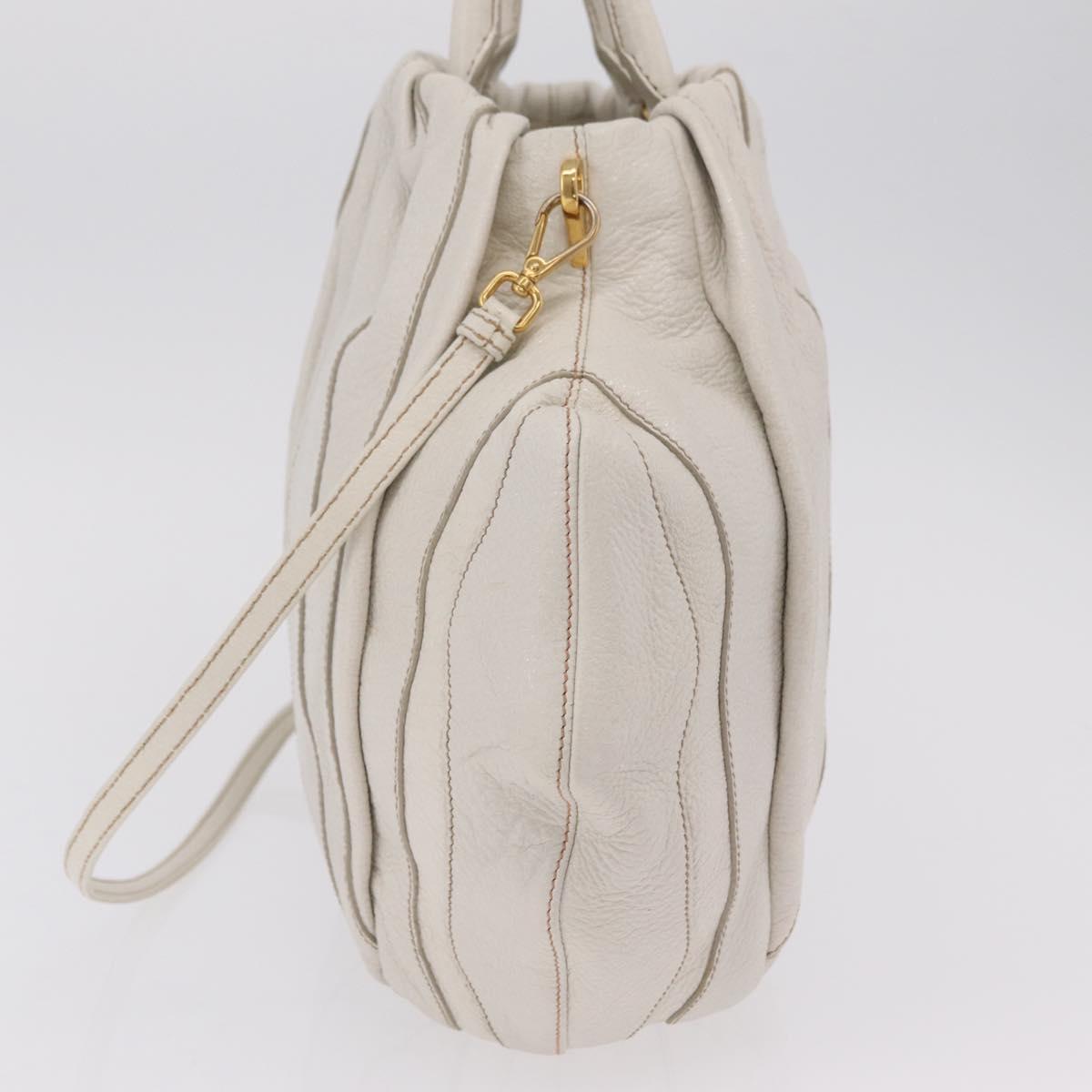 PRADA Hand Bag Leather 2way White Gold Auth 206042V