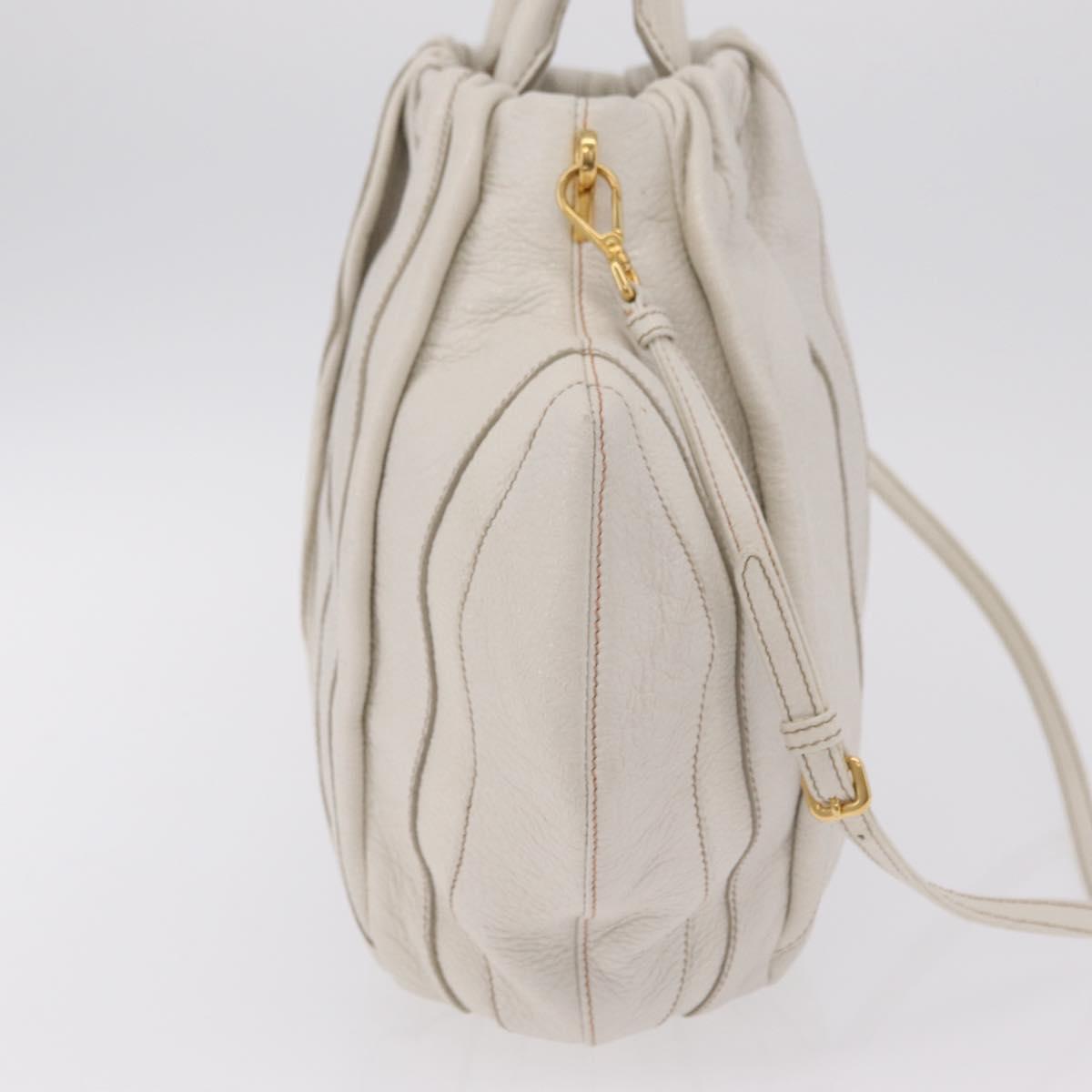 PRADA Hand Bag Leather 2way White Gold Auth 206042V