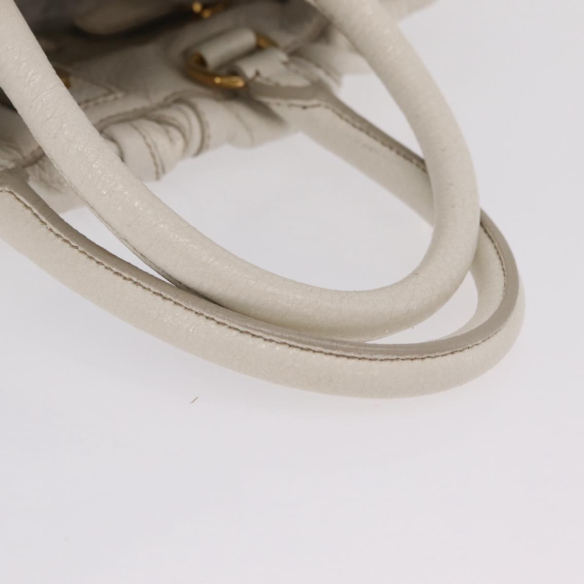 PRADA Hand Bag Leather 2way White Gold Auth 206042V