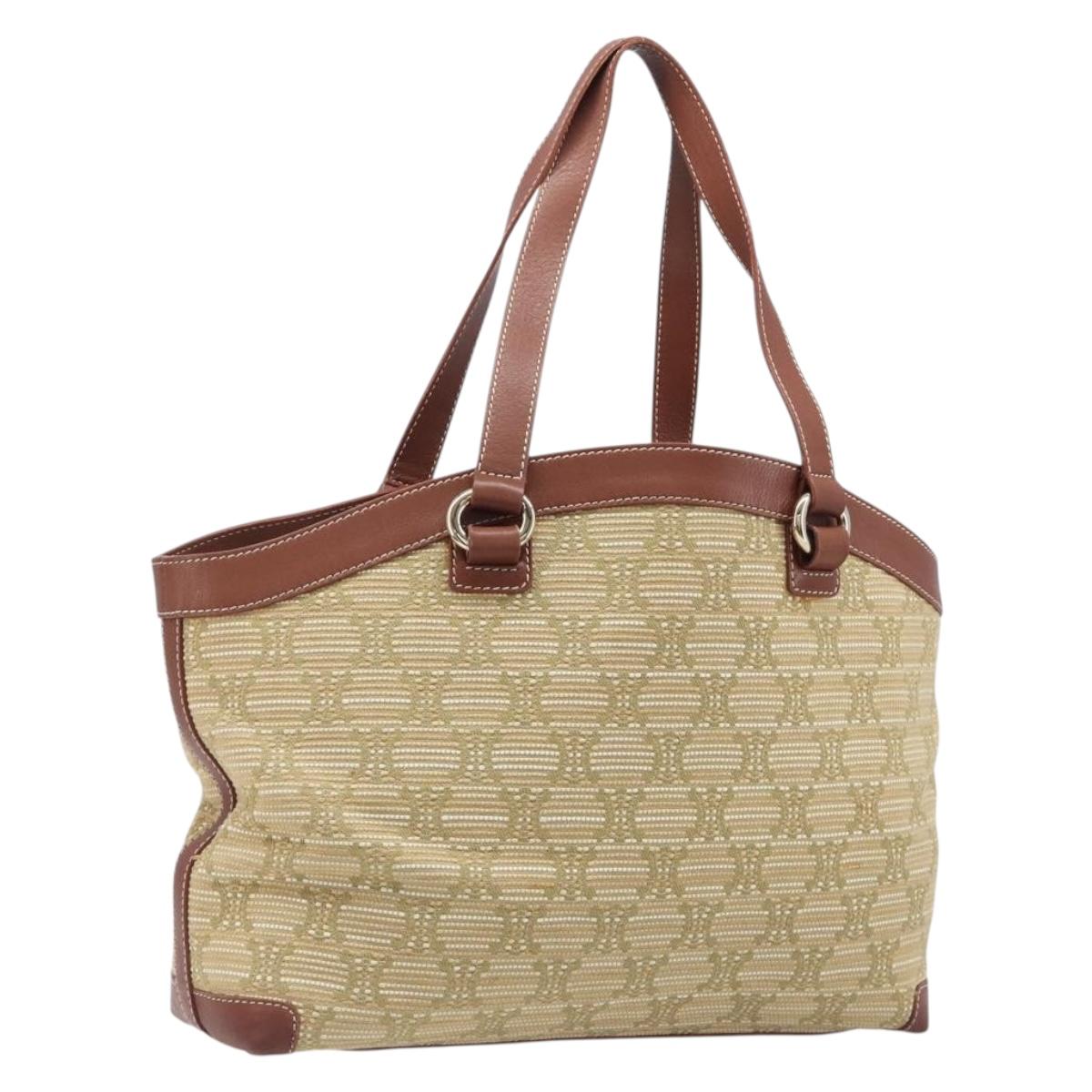 CELINE Macadam Canvas Tote Bag Beige Gold Auth 206043V