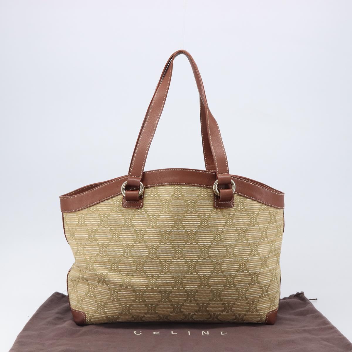 CELINE Macadam Canvas Tote Bag Beige Gold Auth 206043V