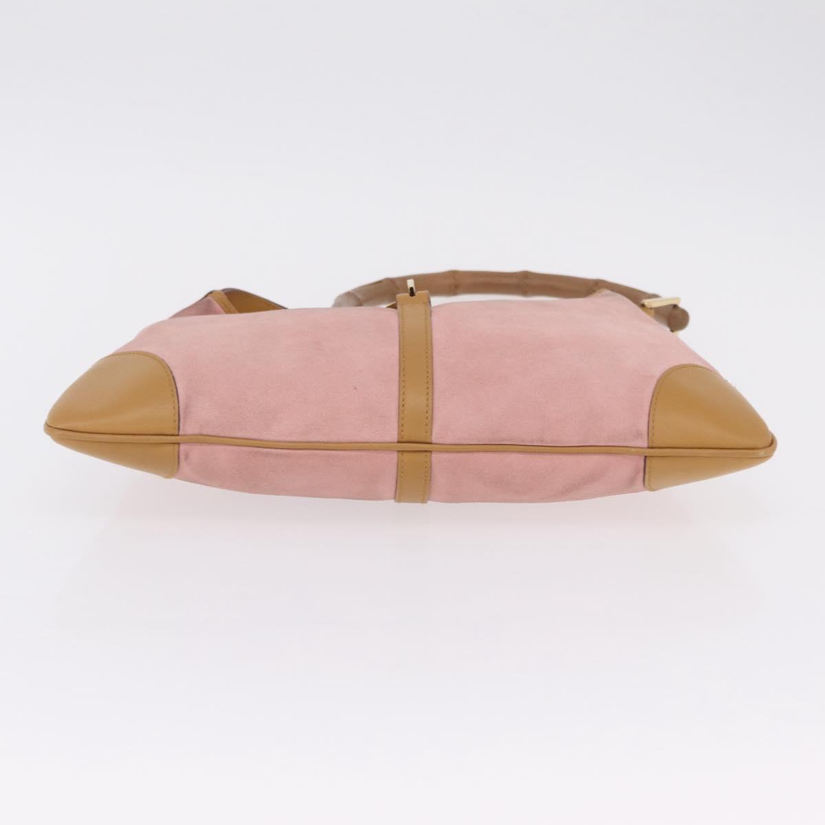 GUCCI Bamboo Jackie Shoulder Bag Suede Pink Gold 001 4060 Auth 206044A