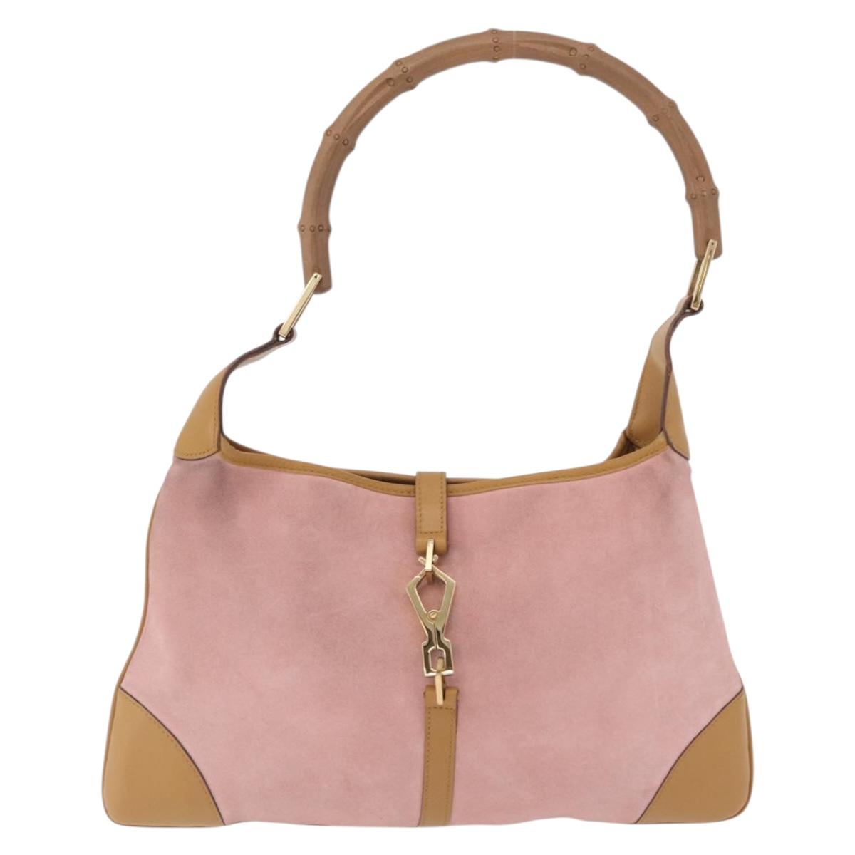 GUCCI Bamboo Jackie Shoulder Bag Suede Pink Gold 001 4060 Auth 206044A