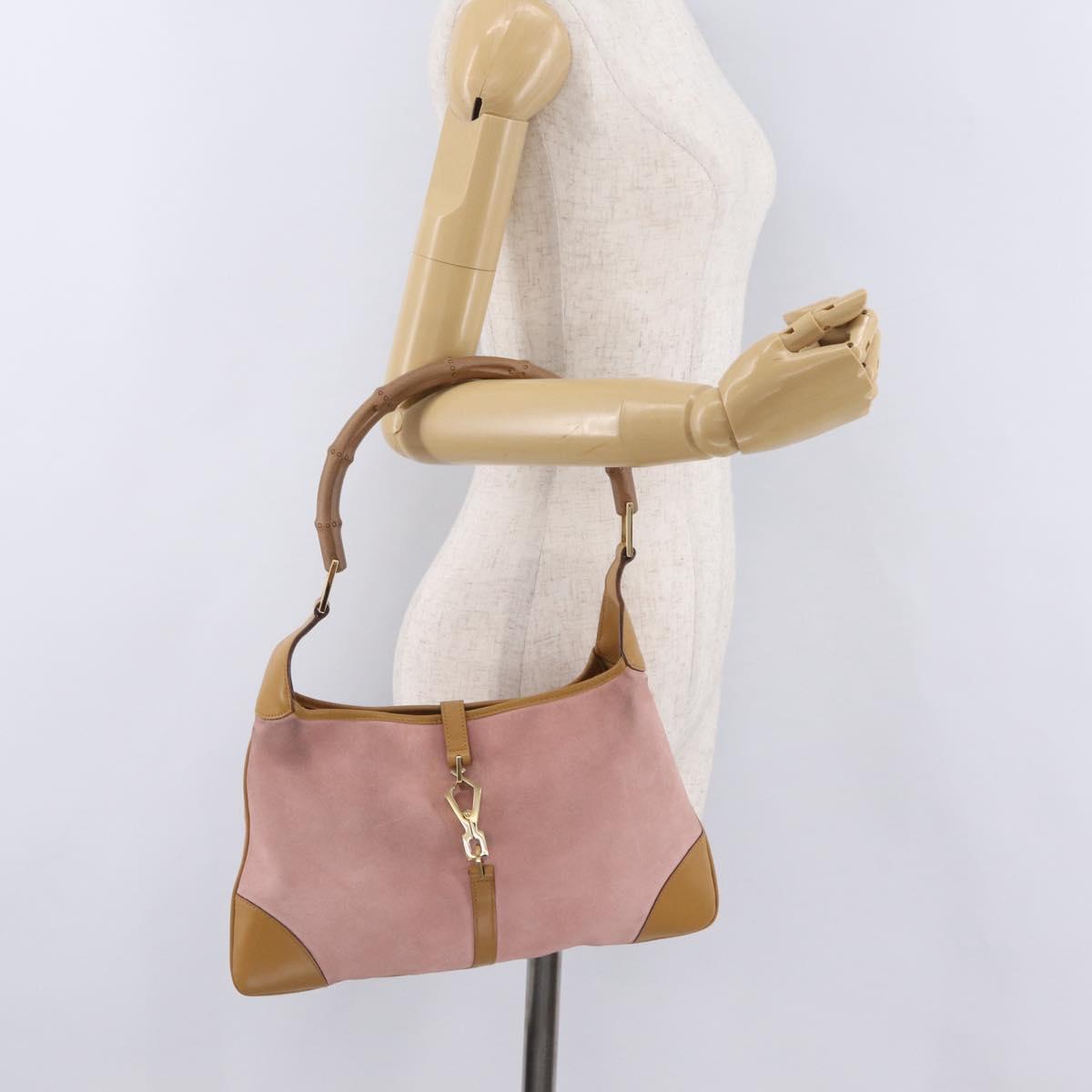 GUCCI Bamboo Jackie Shoulder Bag Suede Pink Gold 001 4060 Auth 206044A