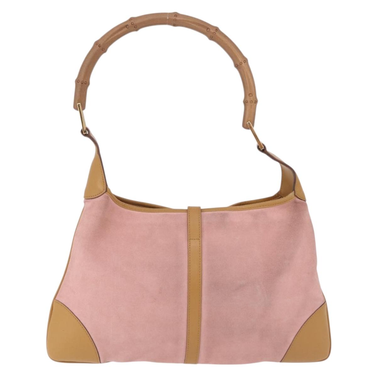 GUCCI Bamboo Jackie Shoulder Bag Suede Pink Gold 001 4060 Auth 206044A