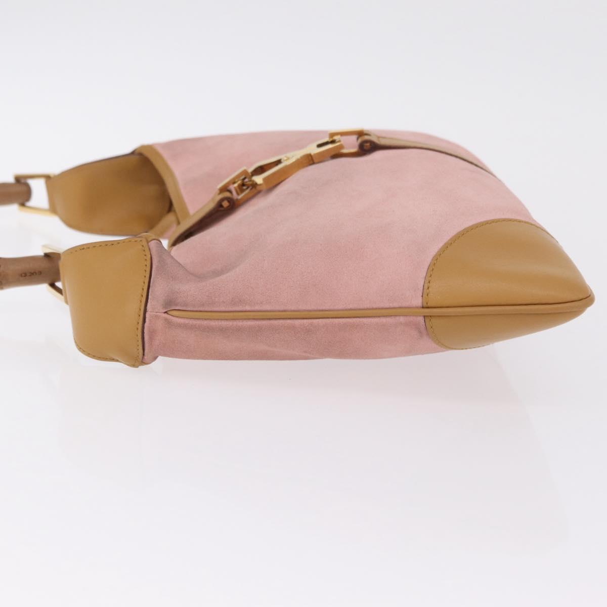 GUCCI Bamboo Jackie Shoulder Bag Suede Pink Gold 001 4060 Auth 206044A