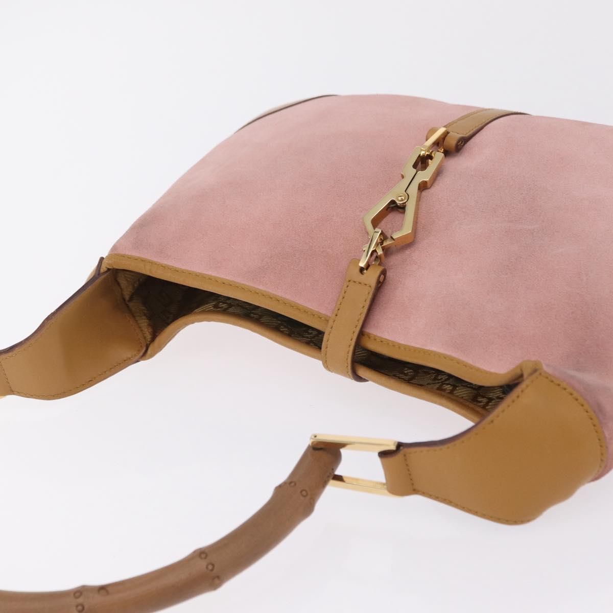 GUCCI Bamboo Jackie Shoulder Bag Suede Pink Gold 001 4060 Auth 206044A