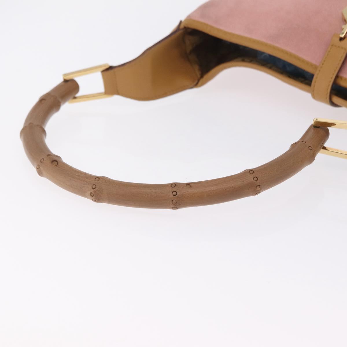 GUCCI Bamboo Jackie Shoulder Bag Suede Pink Gold 001 4060 Auth 206044A