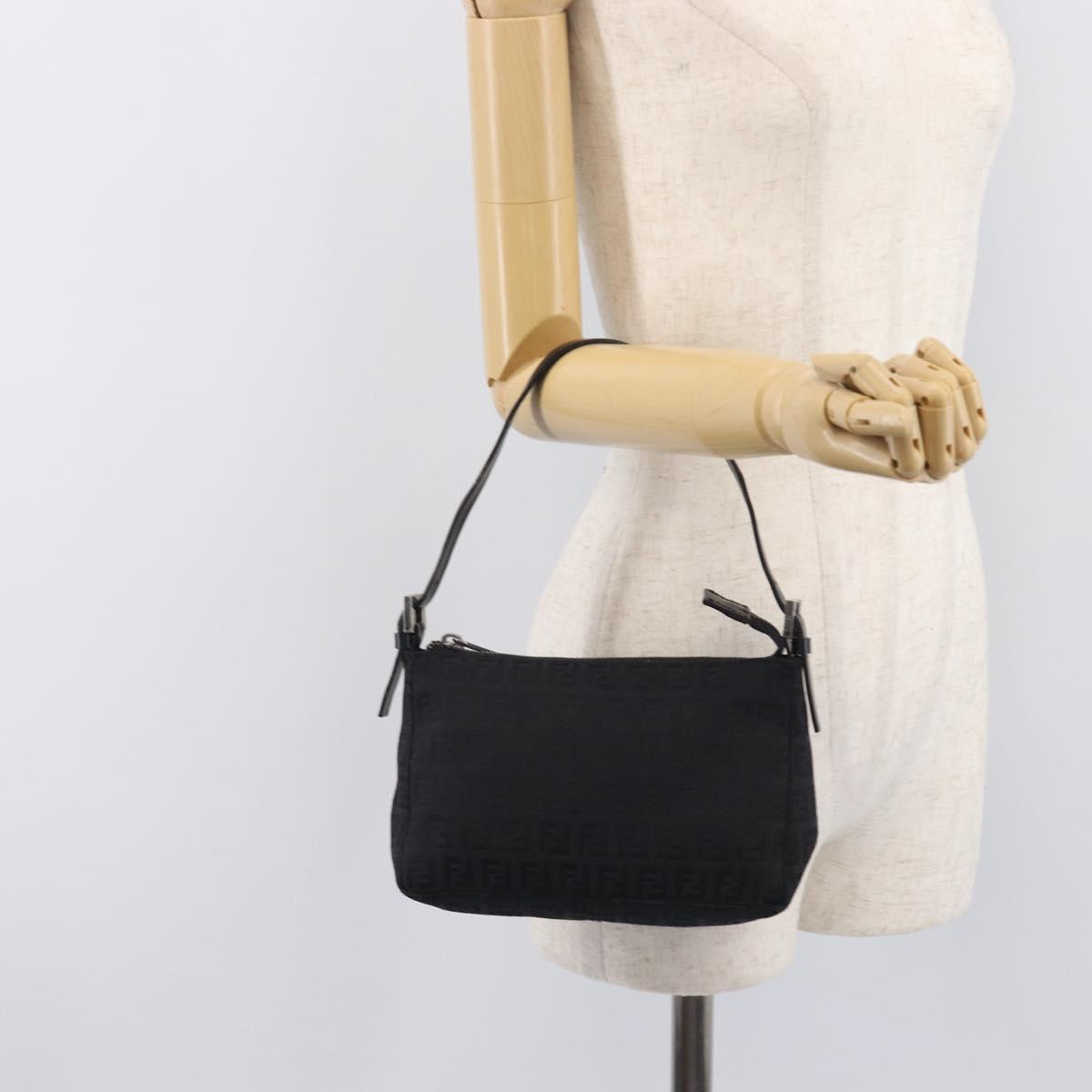 FENDI Zucchino Canvas Accessory Pouch Black Silver 8BR155 Auth 206045V