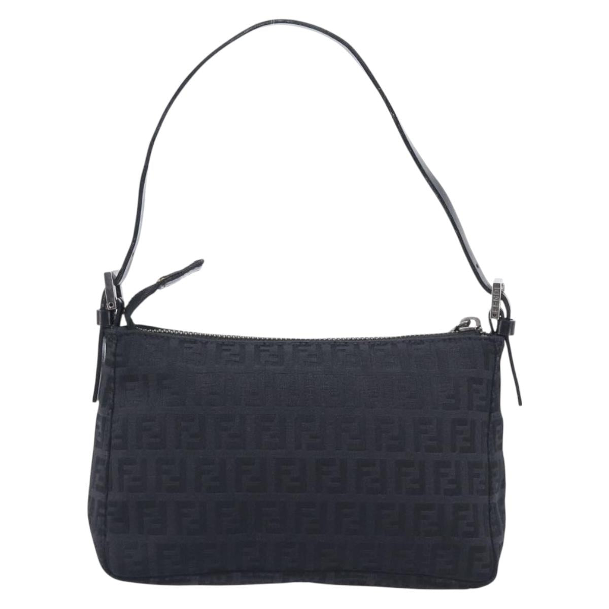 FENDI Zucchino Canvas Accessory Pouch Black Silver 8BR155 Auth 206045V