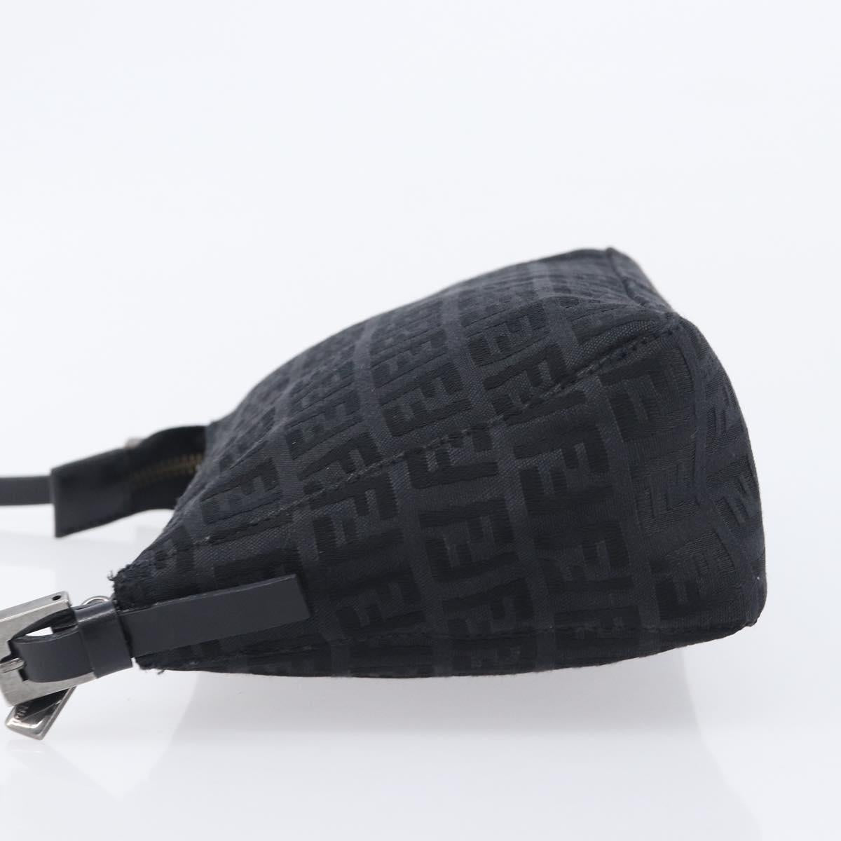 FENDI Zucchino Canvas Accessory Pouch Black Silver 8BR155 Auth 206045V