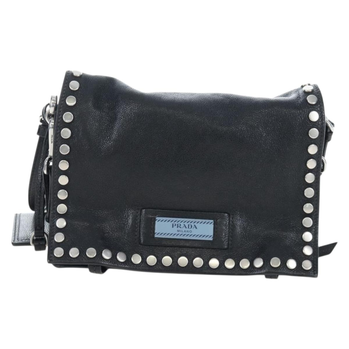 PRADA Shoulder Bag Leather 2way Black Silver Auth 206046V