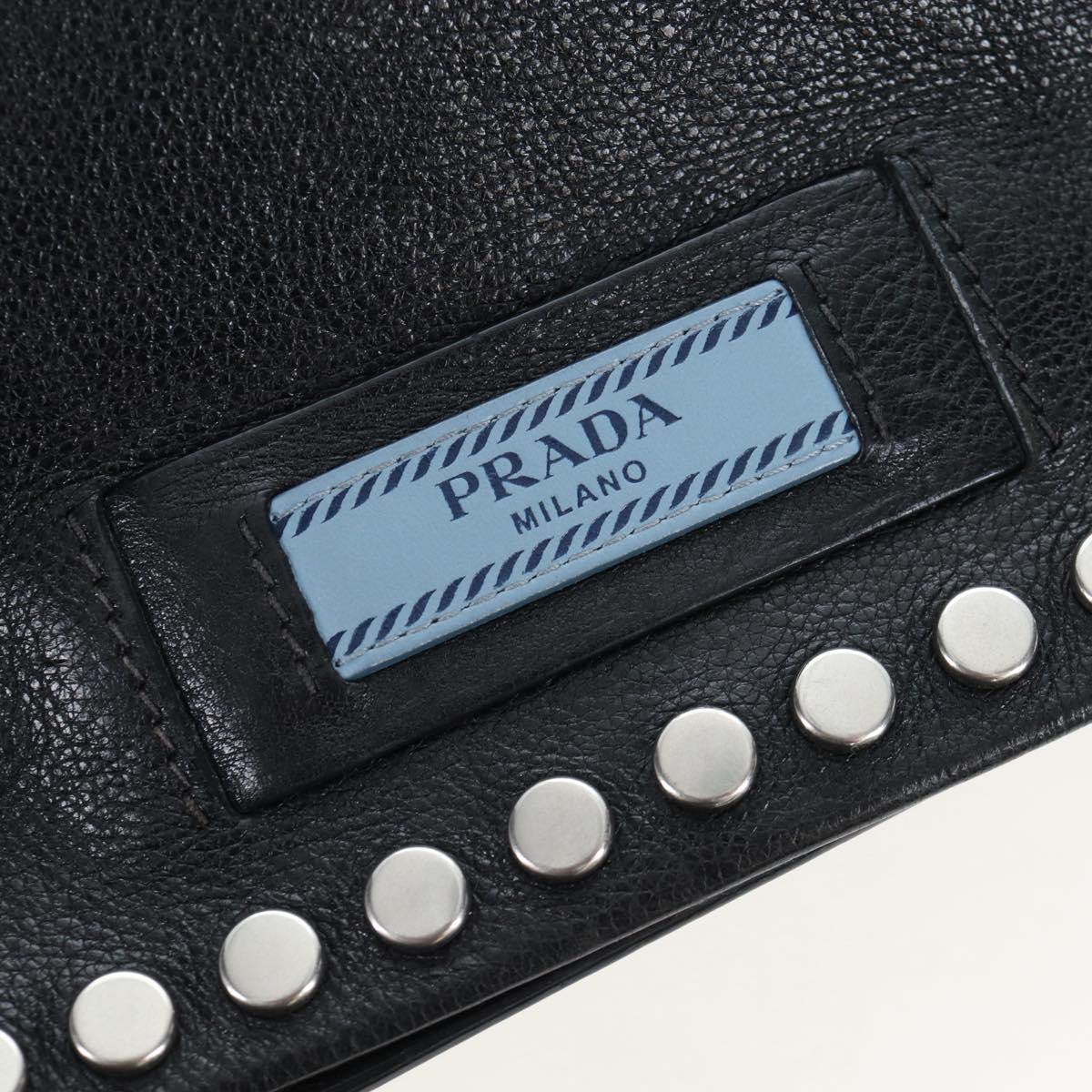 PRADA Shoulder Bag Leather 2way Black Silver Auth 206046V