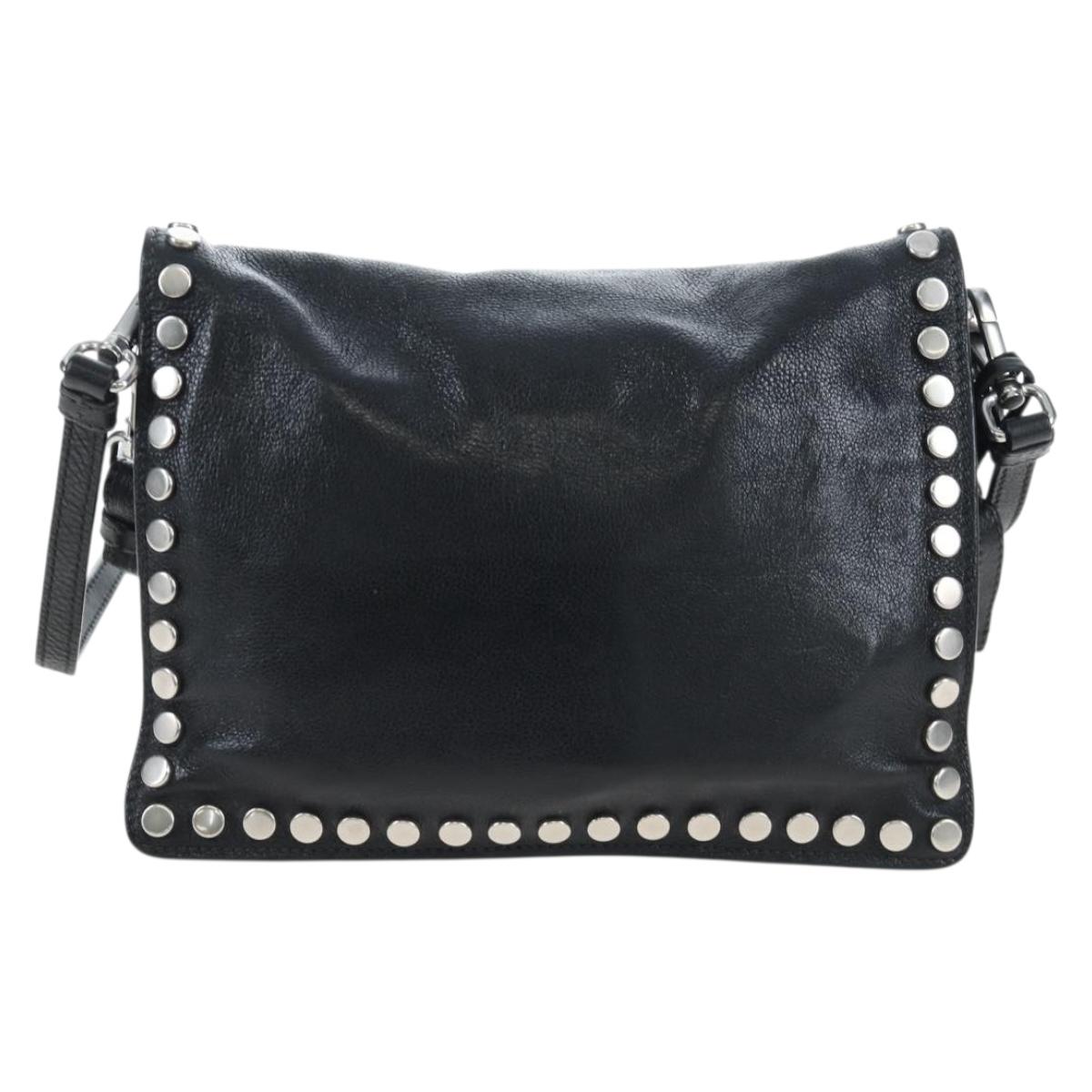 PRADA Shoulder Bag Leather 2way Black Silver Auth 206046V