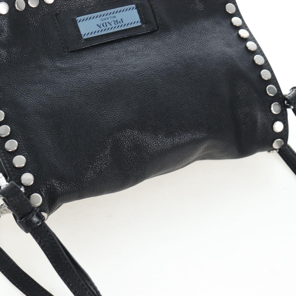 PRADA Shoulder Bag Leather 2way Black Silver Auth 206046V