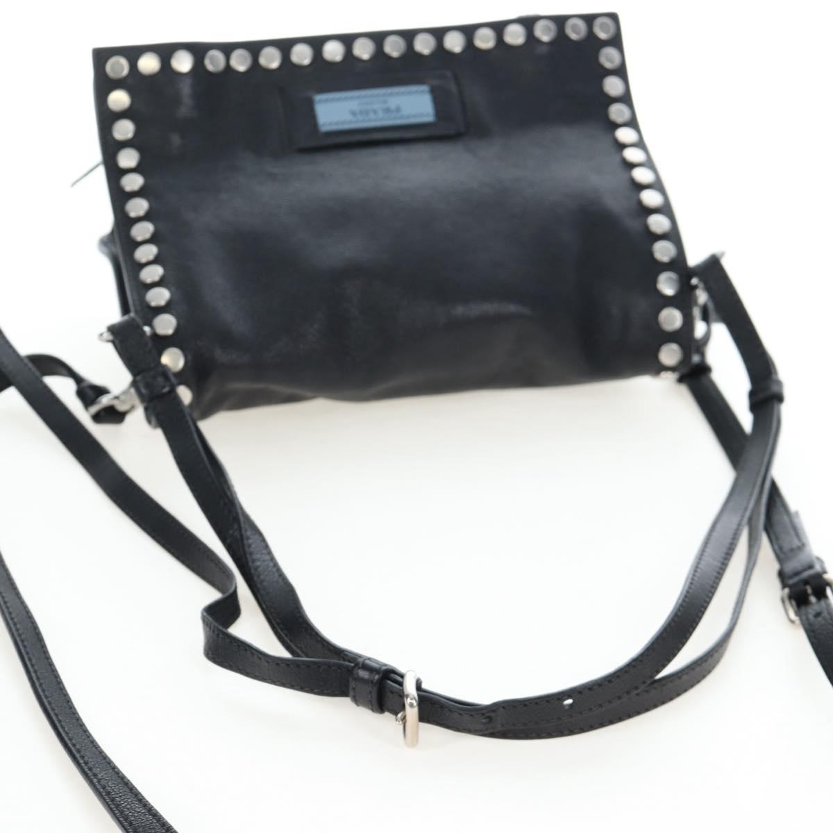 PRADA Shoulder Bag Leather 2way Black Silver Auth 206046V