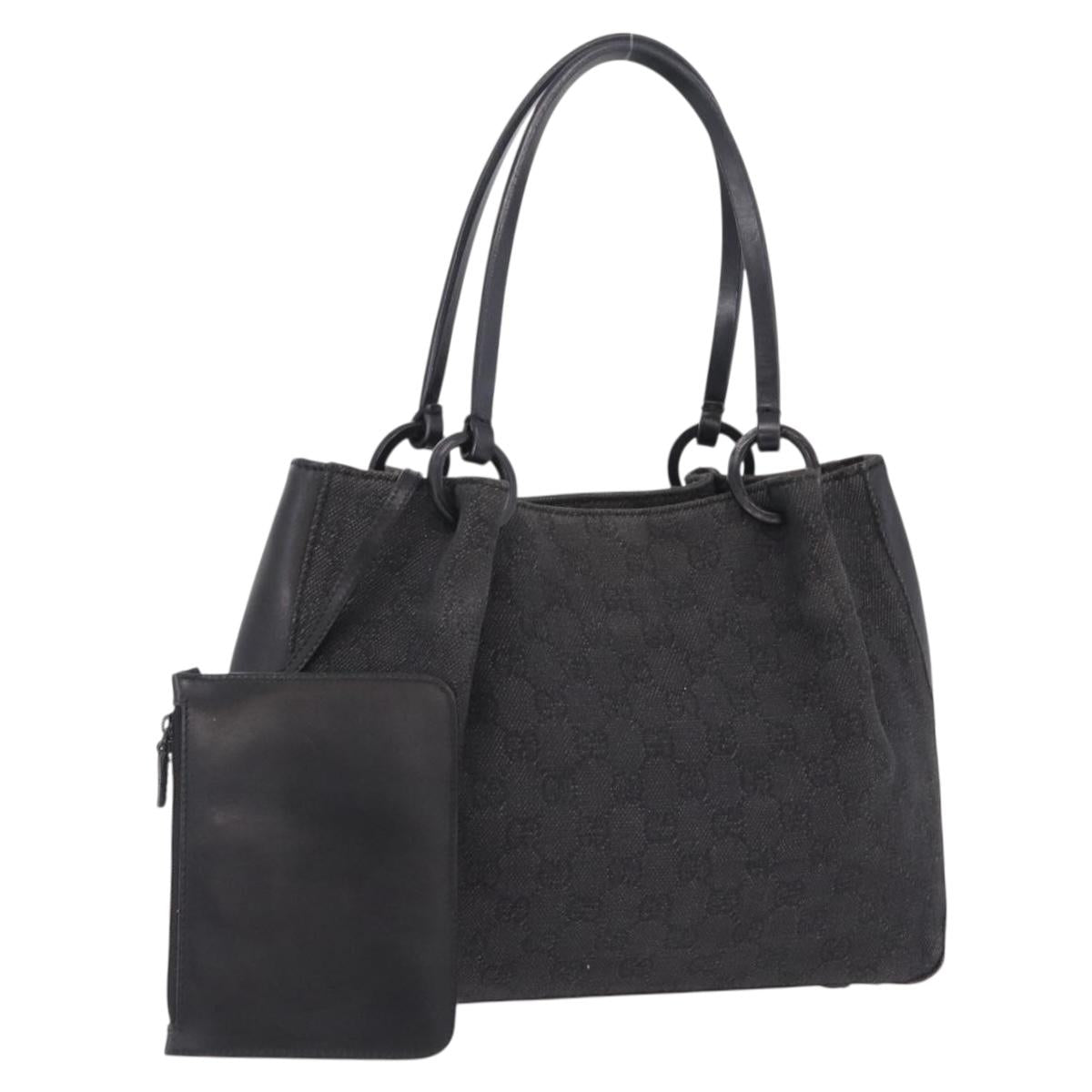 GUCCI GG Canvas Tote Bag Black Silver 101919 Auth 206047