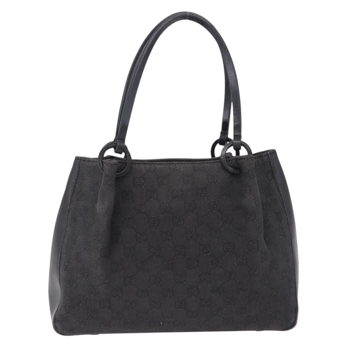 GUCCI GG Canvas Tote Bag Black Silver 101919 Auth 206047