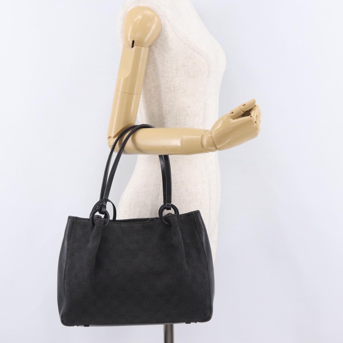 GUCCI GG Canvas Tote Bag Black Silver 101919 Auth 206047
