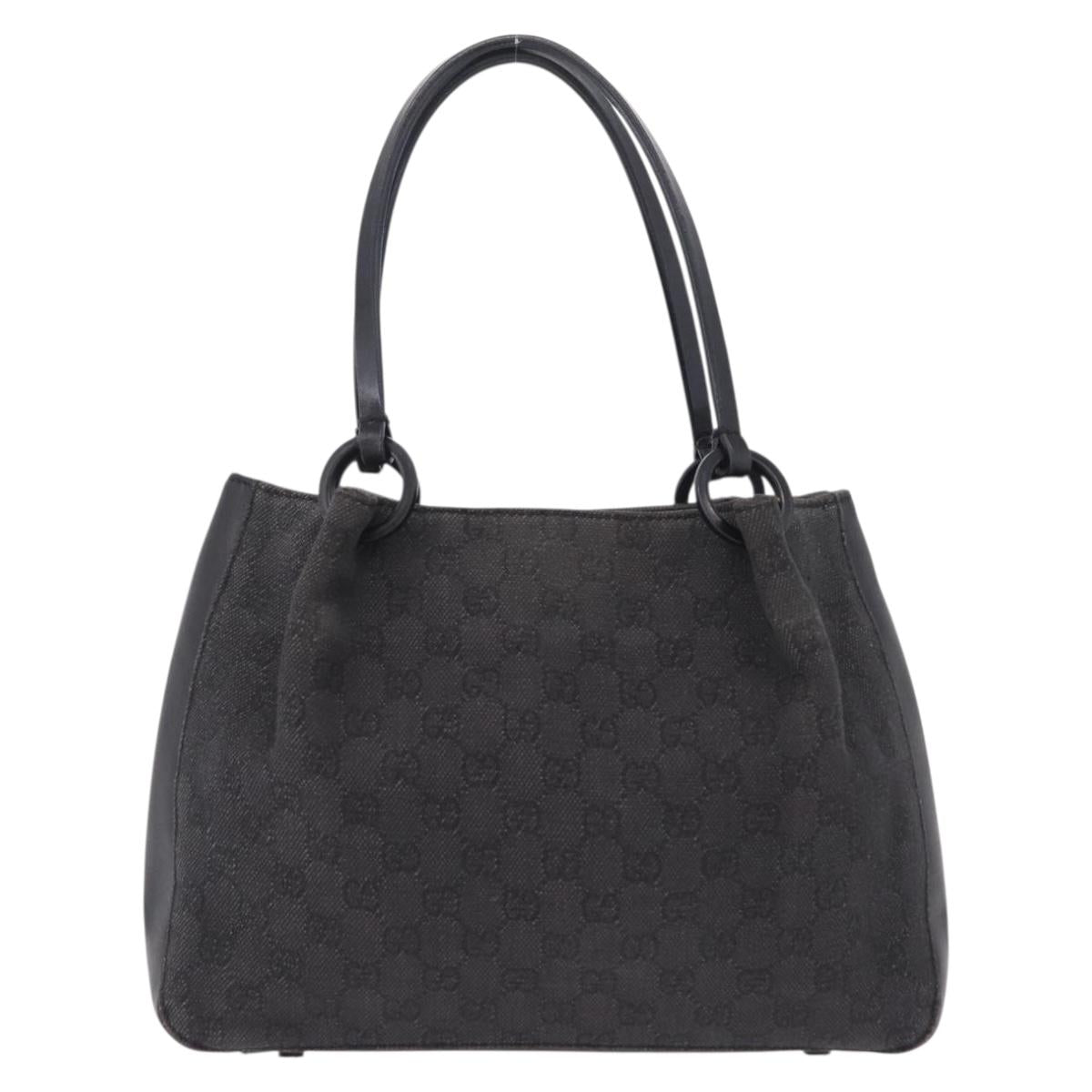 GUCCI GG Canvas Tote Bag Black Silver 101919 Auth 206047