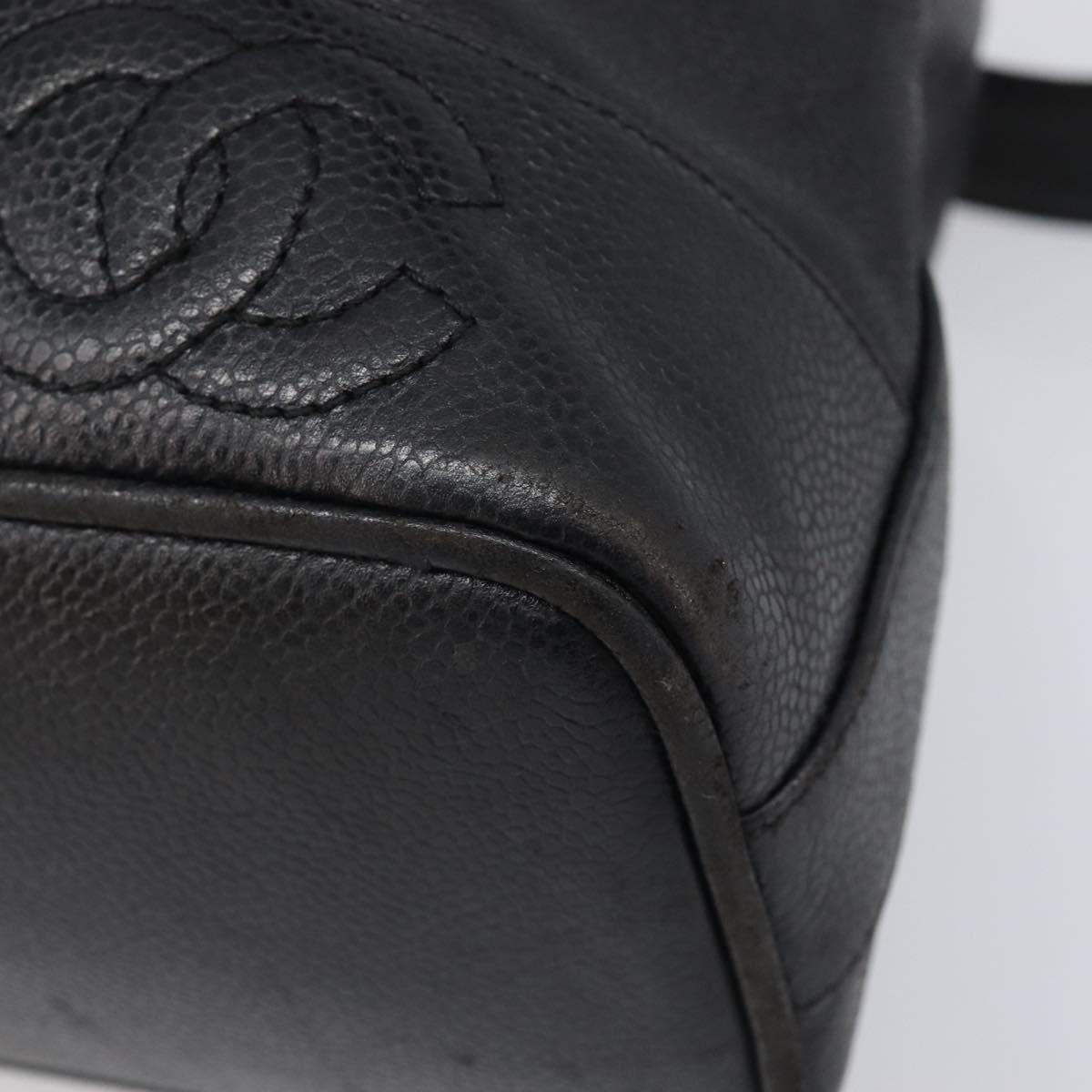 CHANEL Triple COCO Mark Shoulder Bag Caviar Skin Black Gold CC Auth 206050V