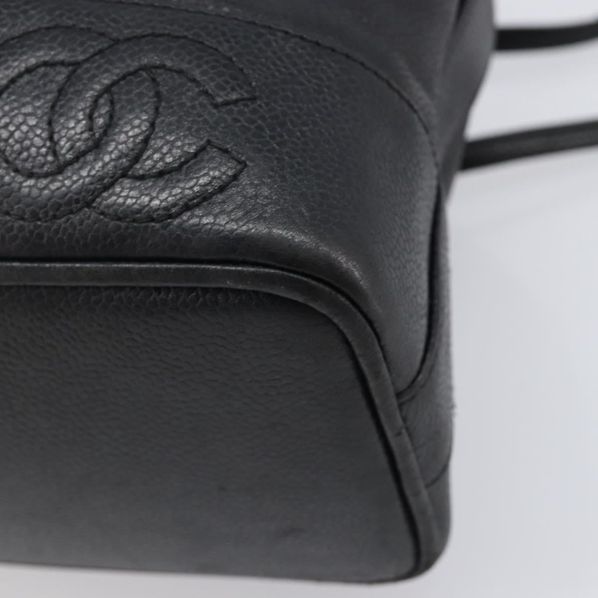 CHANEL Triple COCO Mark Shoulder Bag Caviar Skin Black Gold CC Auth 206050V