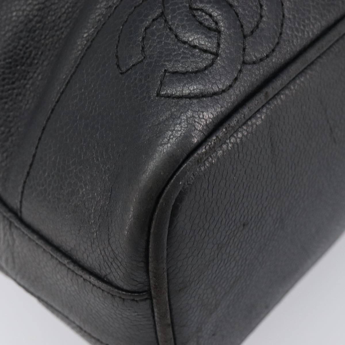 CHANEL Triple COCO Mark Shoulder Bag Caviar Skin Black Gold CC Auth 206050V