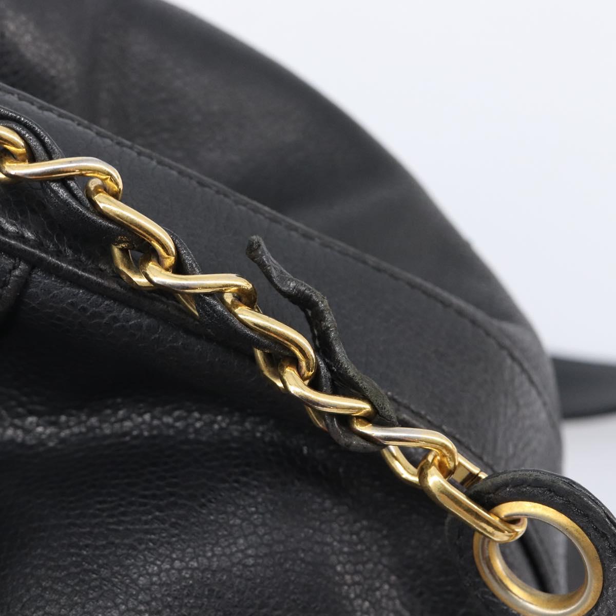 CHANEL Triple COCO Mark Shoulder Bag Caviar Skin Black Gold CC Auth 206050V