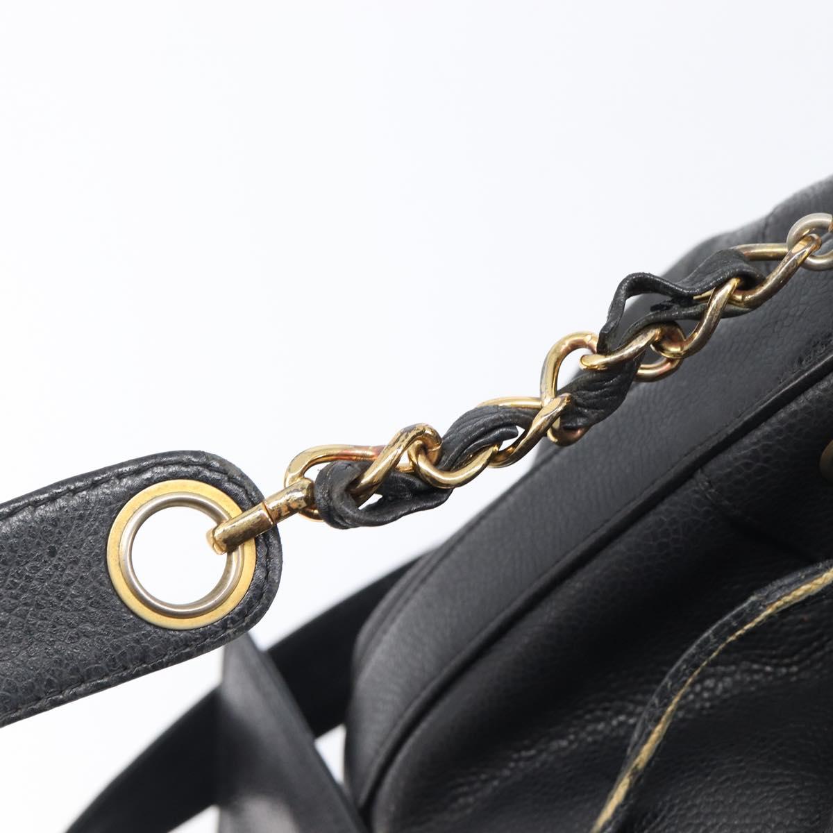 CHANEL Triple COCO Mark Shoulder Bag Caviar Skin Black Gold CC Auth 206050V