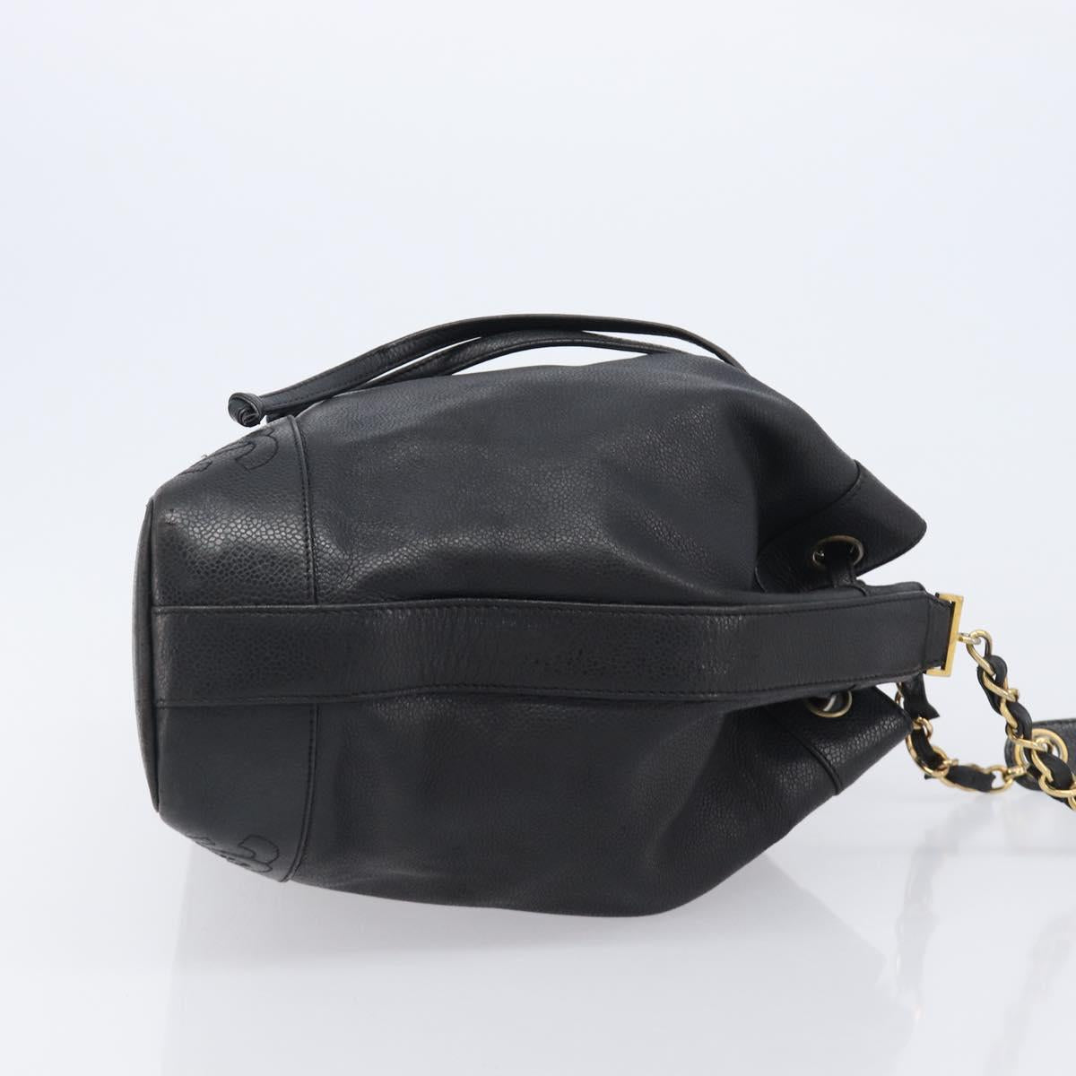 CHANEL Triple COCO Mark Shoulder Bag Caviar Skin Black Gold CC Auth 206050V