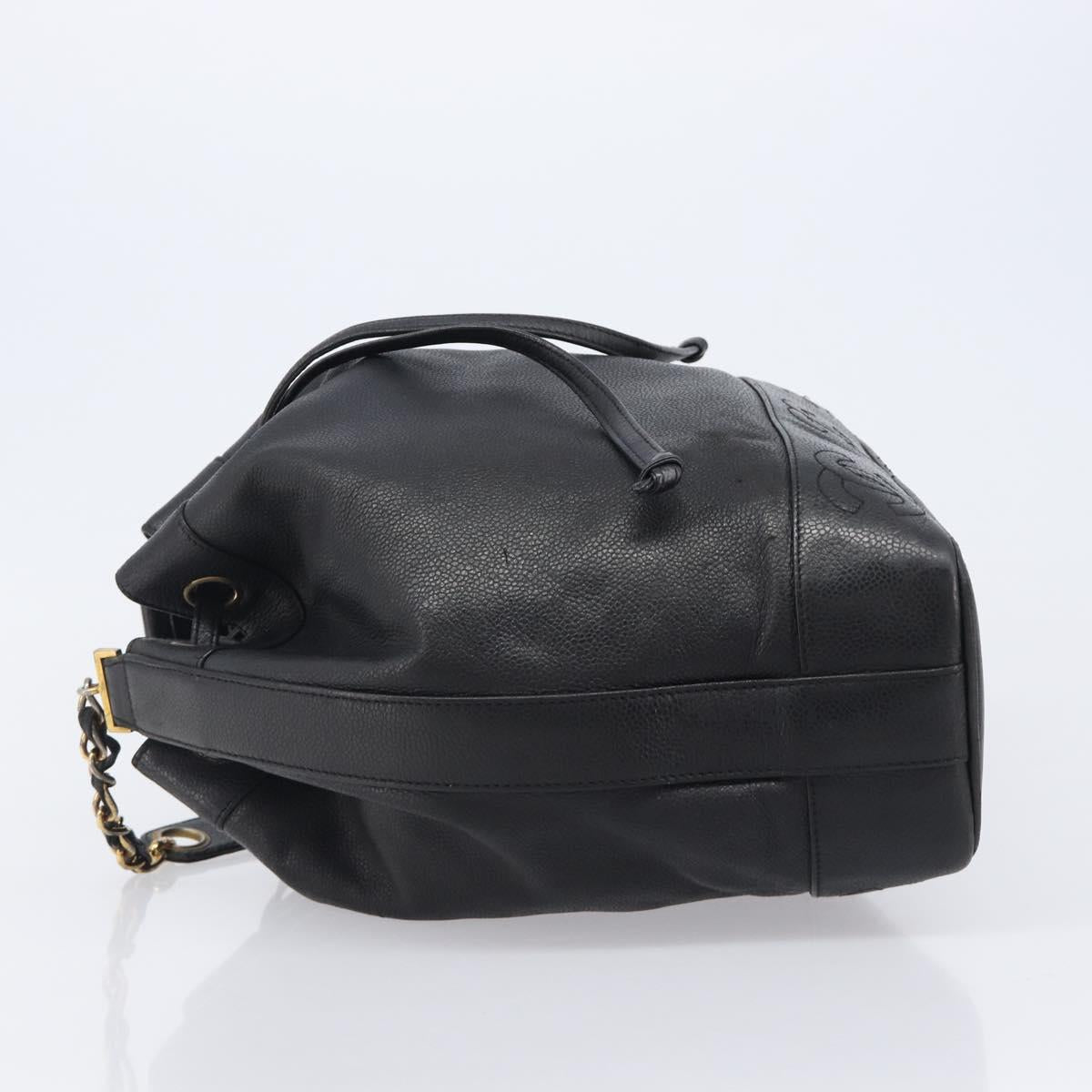 CHANEL Triple COCO Mark Shoulder Bag Caviar Skin Black Gold CC Auth 206050V