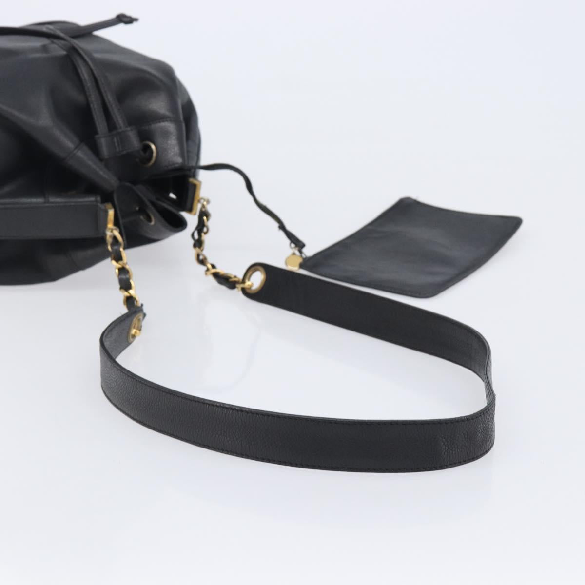 CHANEL Triple COCO Mark Shoulder Bag Caviar Skin Black Gold CC Auth 206050V