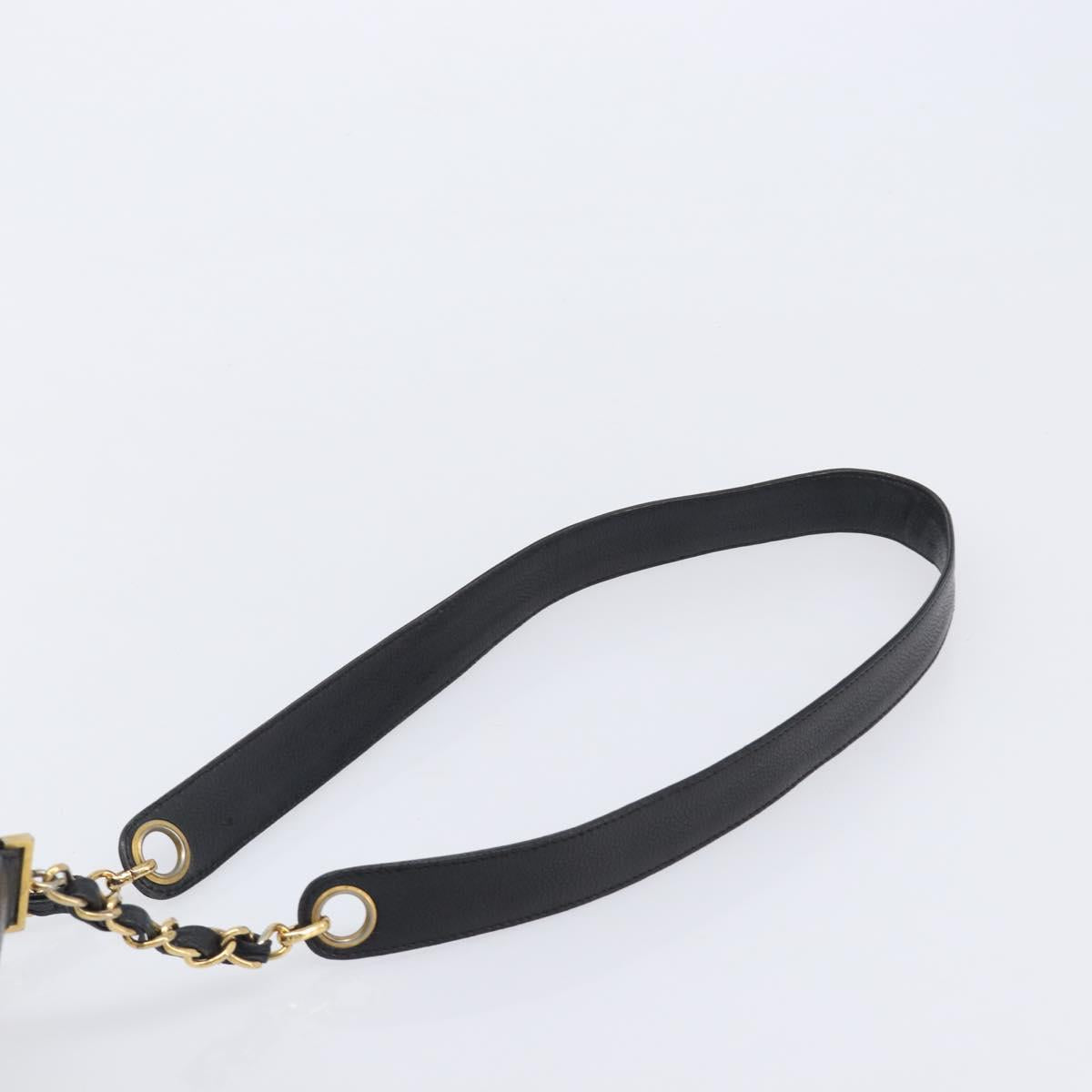 CHANEL Triple COCO Mark Shoulder Bag Caviar Skin Black Gold CC Auth 206050V
