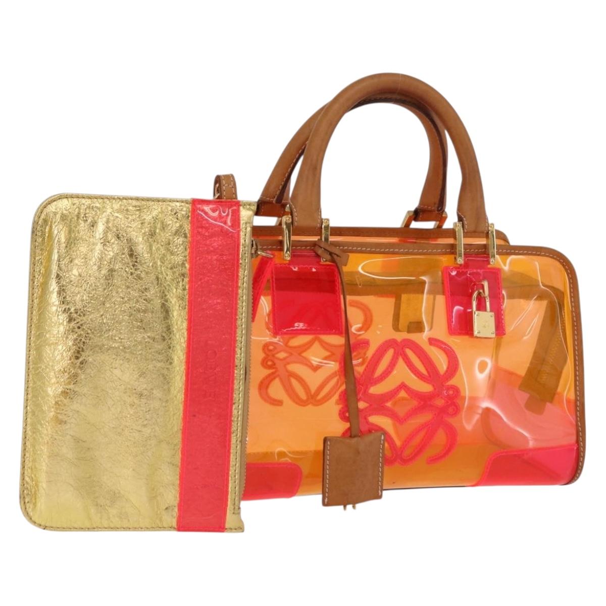 LOEWE Anagram Americana 28 Hand Bag Vinyl Orange Gold Auth 206052V